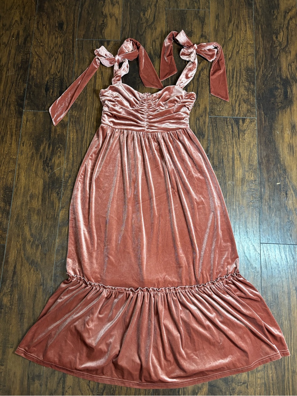 Women’s Mauve Velvet Tie-Shoulder Midi Holiday Dress
